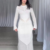 Women's Autumn Round-Collar Knitted Long Dress High-Waisted Waist-Coated Dress