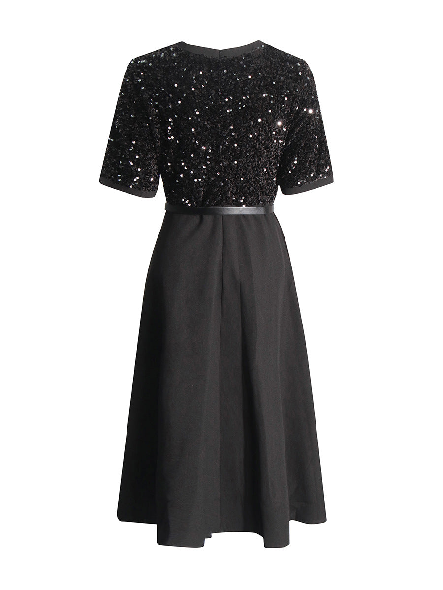 Elegant Wind 2025 Summer New Heavy Industry Embroidery Beads Design Fake Two Waist Dress Dress Dress