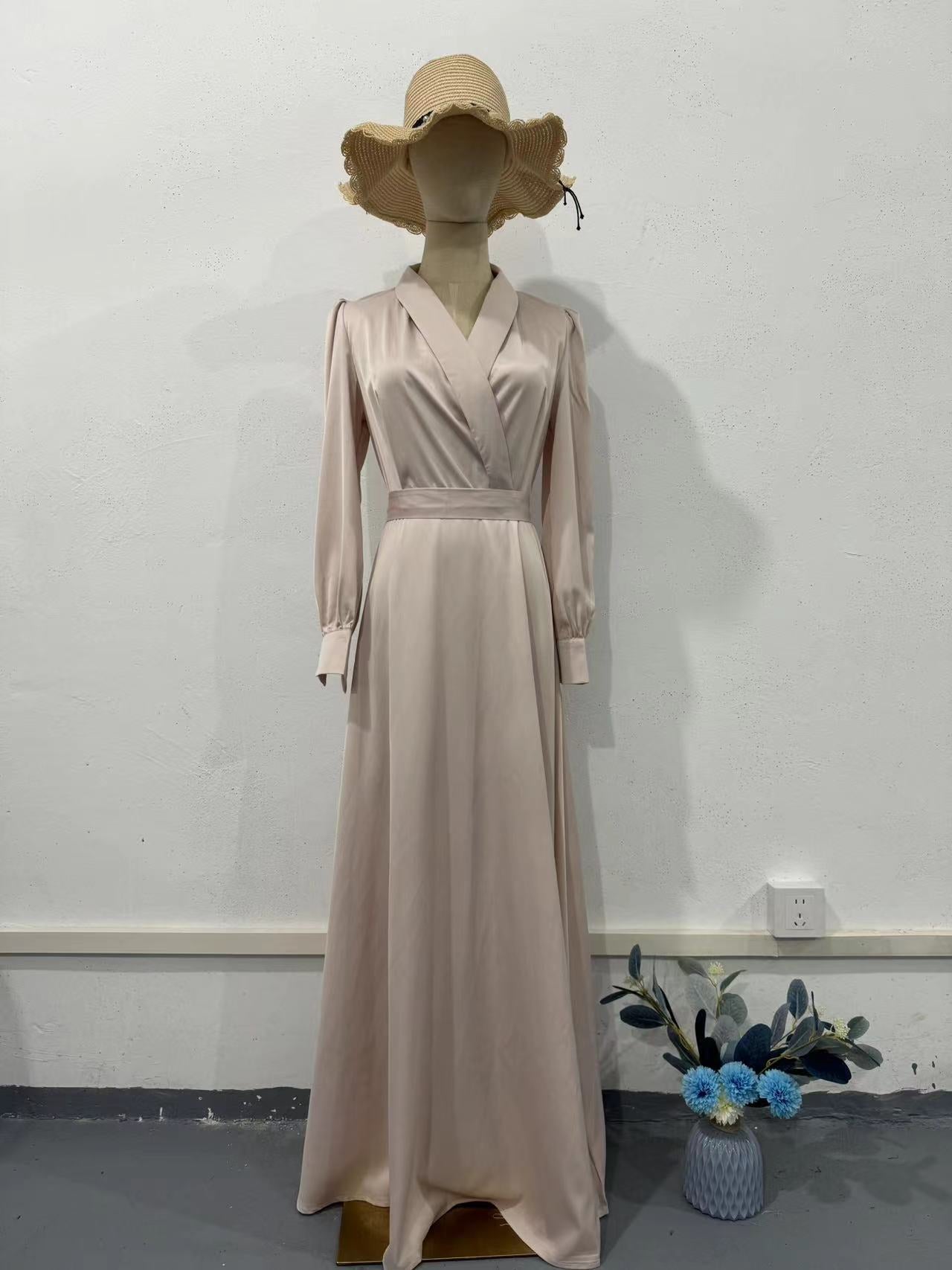 Temperament V-Neck 2024 Spring New Age Reduction Long-Sleeved Dress With Long-Sleeved