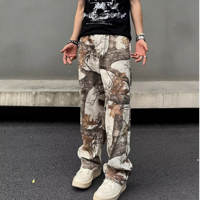 Summer New Retro Leisure Branches Camouflage Pants Water Wash Old Work Pants DJPT
