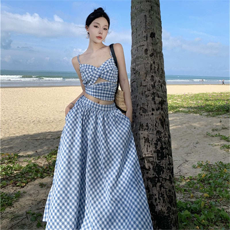 Holiday Lattice Sling Vest Women's New High-Rise Half-Dress Set In Summer Two Sets