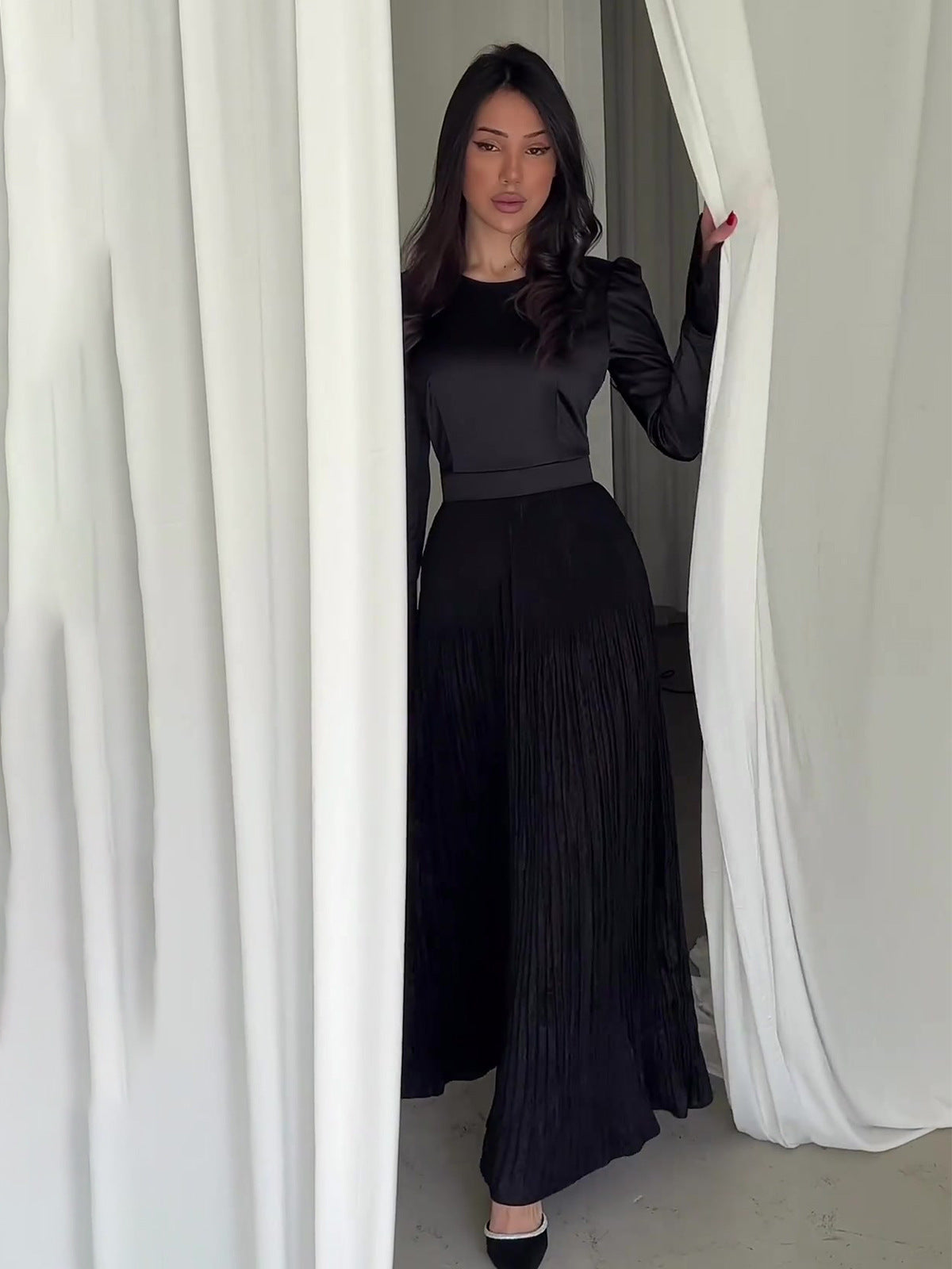 2024 New Folding Waist Thin Long Sleeves Big Set Of Famous Dress