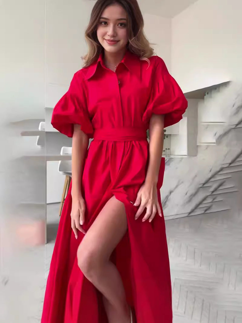 Summer New Fashion Simple Temperament Cardigan Pure Color Elegant Dress