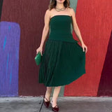 Summer New Fashion Elegant Sleeveless Breast Design 100 Rolls Solid Color Retro Long Dress