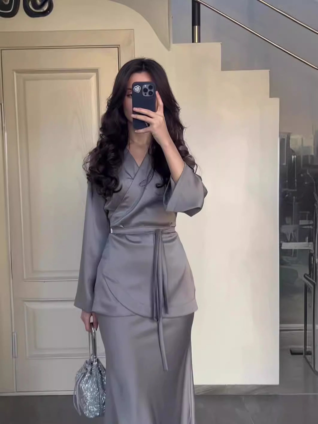 2024 New Set Of Vertiny To Receive Waist Design Long Dress Suit Woman