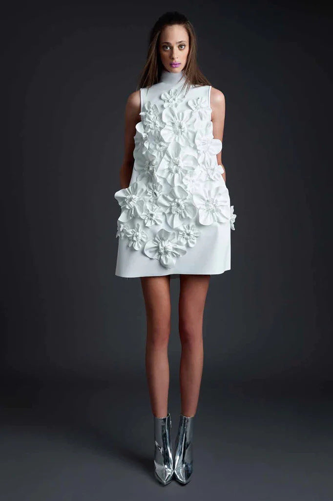 Temperament Famous Style Short Dress 2025 Spring New Heavy Industry Three-Dimensional Flowers Spliced With Dress Dress Woman