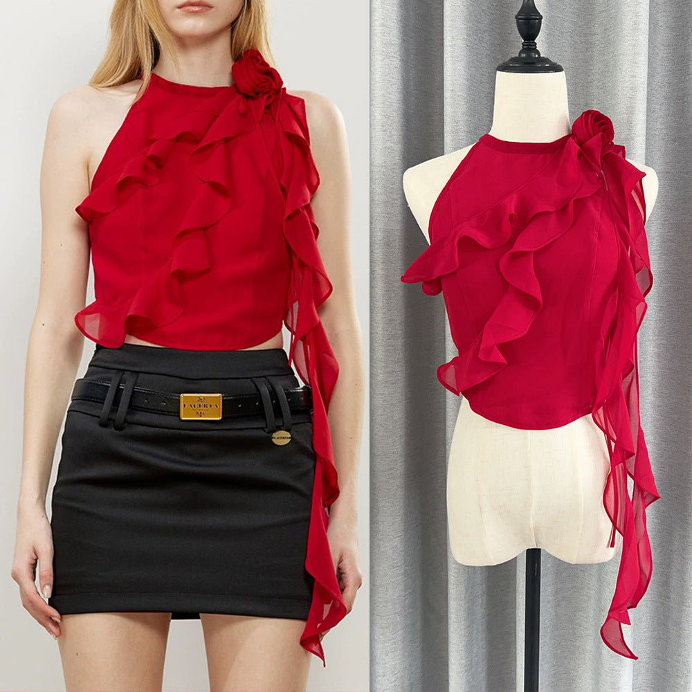 Side Flowers With Short Tops To Repair Sleeveless Neck Vest 2024 New