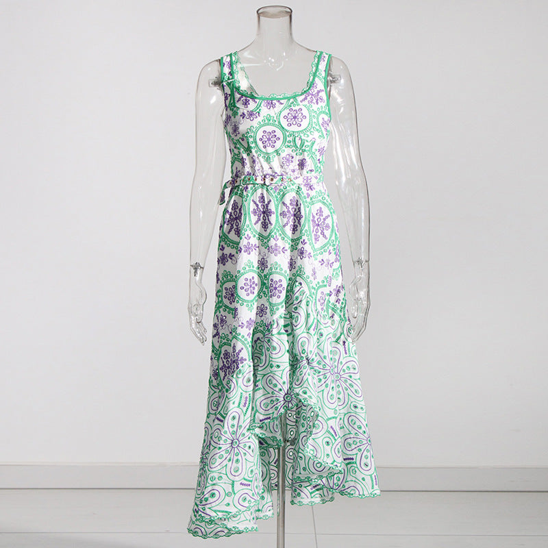 Holiday Dress 2025 New Square Collar Sleeveless Lace Design Mid-Rise Irregular Dress Woman