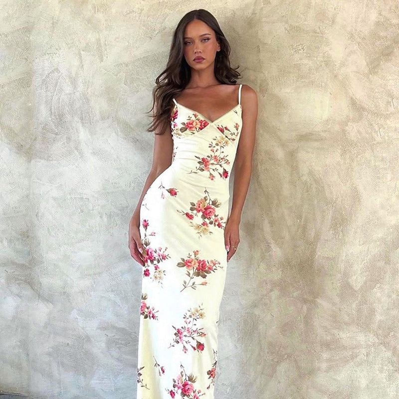 Sling V-Neck Print Sexy Body Dress Summer Holiday Hot Girl Dress Dress Girl DJPT
