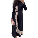 High-Level Temperament Side Irregular Lotus Side Design Contrast Dress