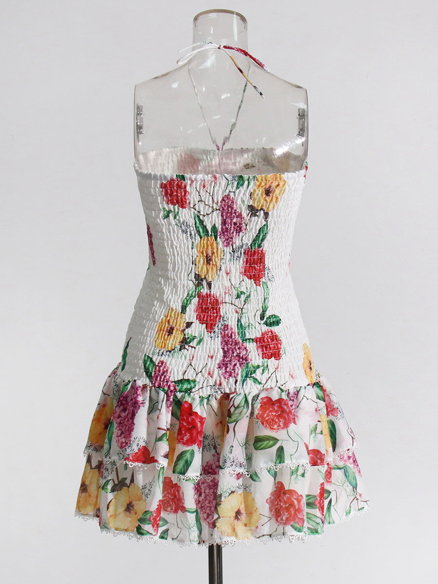 Holiday Wind 2025 Summer New Breast-Scaring Necked Neck Design Short-Height Bullet Short Dress