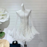 A-Word Puffed Dress Vietnamese Niche Autumn Collared Horn Sleeves Single-Clip-Enveheded Butbum Skirt Skirt