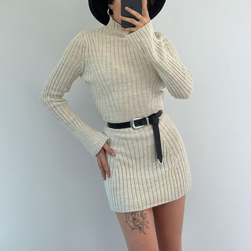 Fashion High-Collar Knitted Short-Form Hip Dress In Autumn 2024