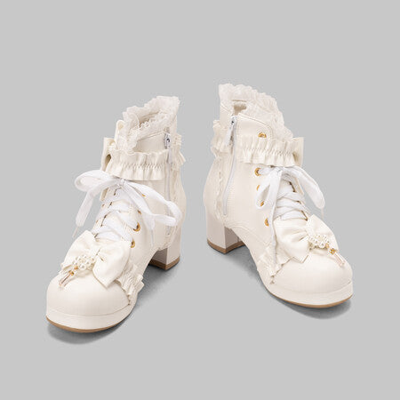 Bow Lotus Leaf Side With Short Boots Princess Boots Lolita Women Boots Coarse And Boots 28-43 Boots High Quality Shoes