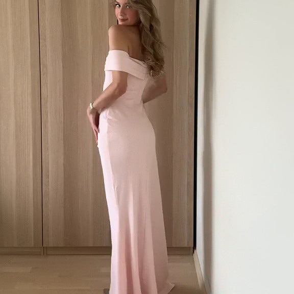 Summer New Shoulder-Opened Women's Temperament Evening Dress Dress HZ0628