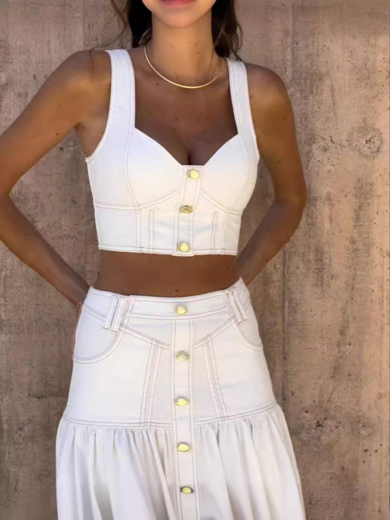 Summer Australian Holiday Cowboy Sling + Milky Bagfish Tail Half-Socked Skirt Set