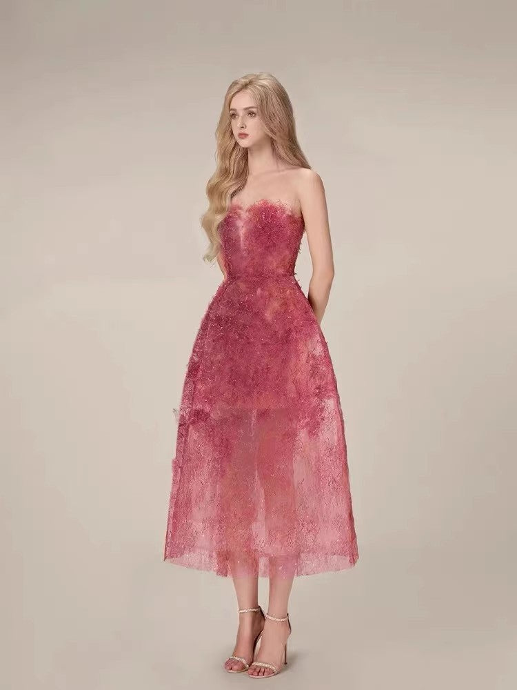 2025 Three-Dimensional Flower Lace Perspective Yarn Dress Dress Dress Dress Dress Woman