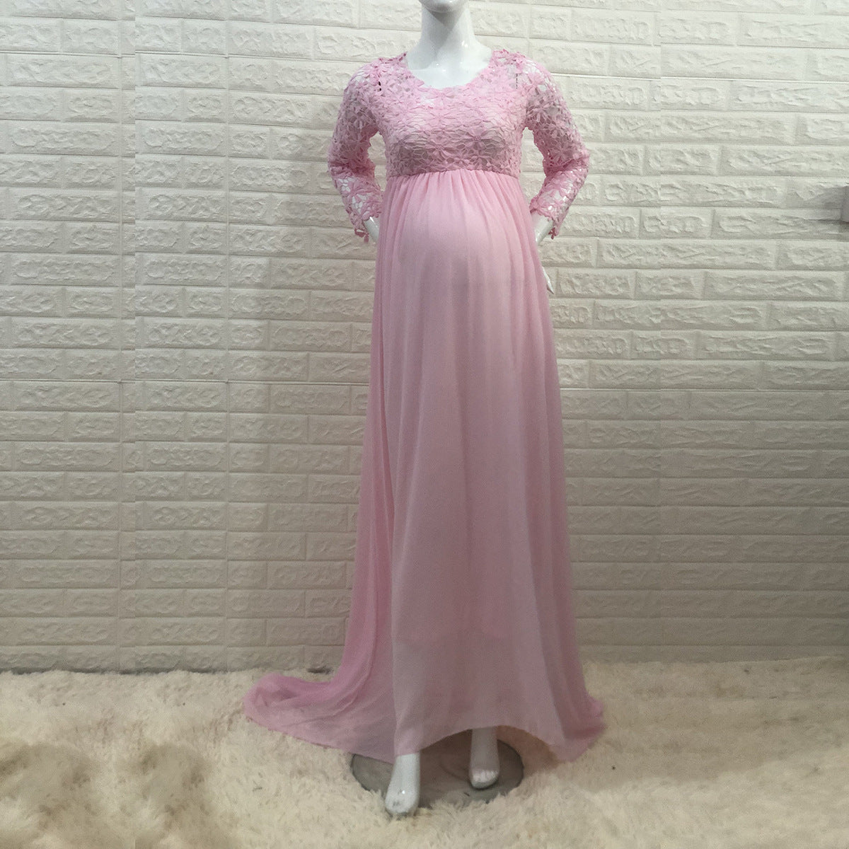 Woman Sexy Front Circle Long-Sleeved Flowers L Splicing Chiffon Skirt Pregnant Woman Photo Skirt 1174 Maternity