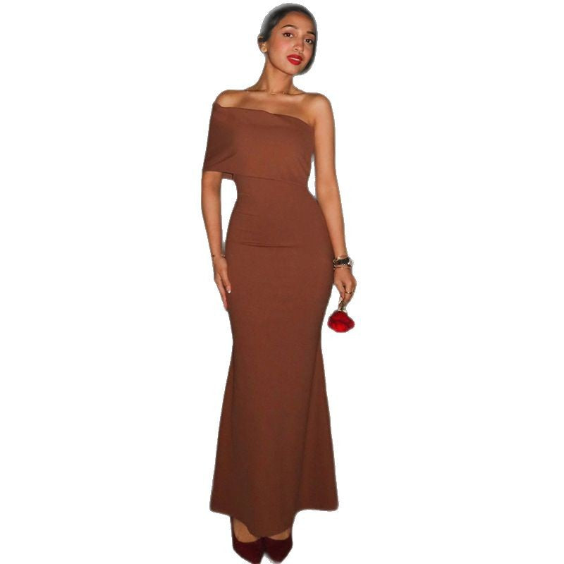 2025 New Slanted Shoulder Sexy Temperament To Dress Up In The Famous Style Banquet Dress