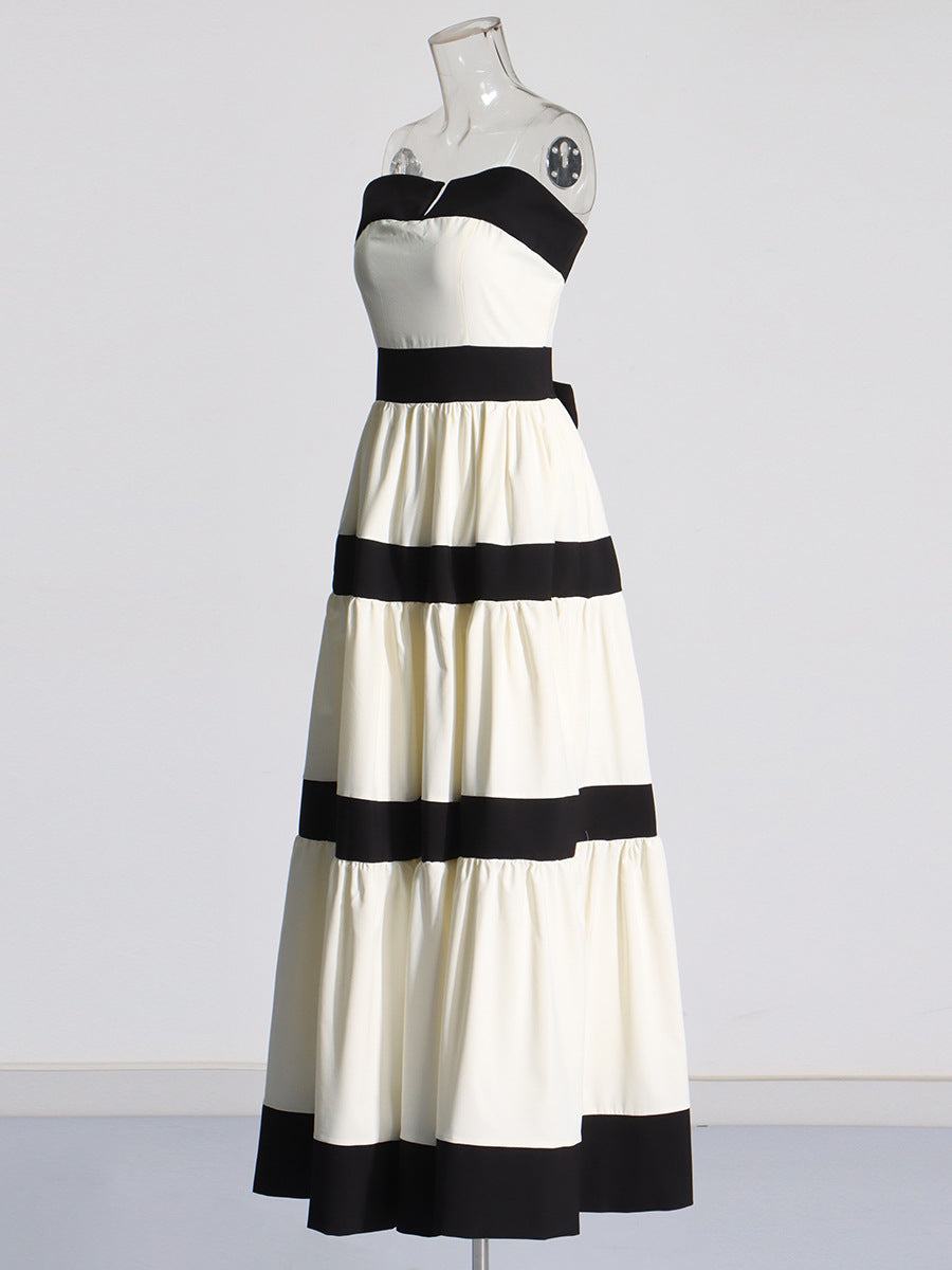 Temperament Style Dress 2025 Summer New Face Splicing Bow Bump Design Dress Dress Dress Dress