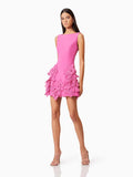 Sweet Pink Petal Spliced Sling Sling Waist Top Design Is Beautiful To Receive Short Waist Dress