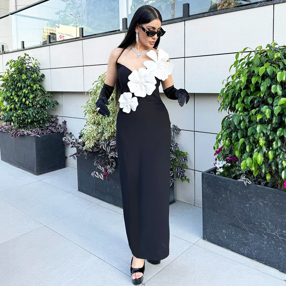 New Sexy Brat Banded Dress Flowers Diamond Open Fork Party Dress Long Dress
