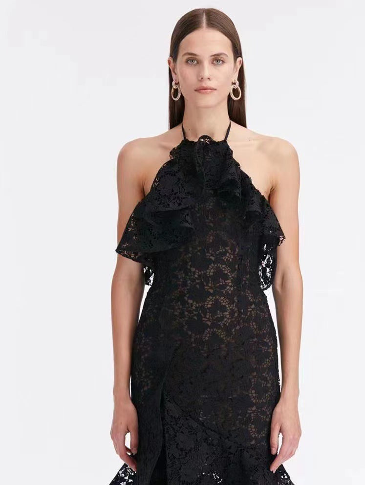 Model 2025 Summer New Sexy Tight Dress Body Body To Collect Waist Hollow Long Dress Woman