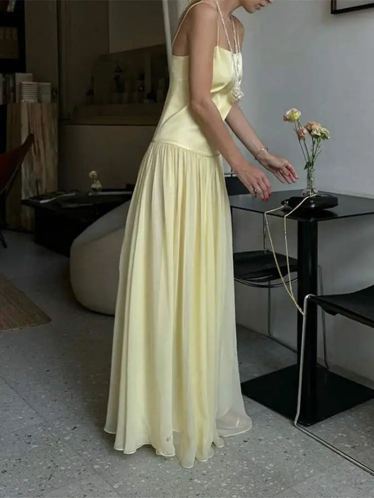 French Sexy Folding Solid-Colored Chiffon Dress In Summer 2024