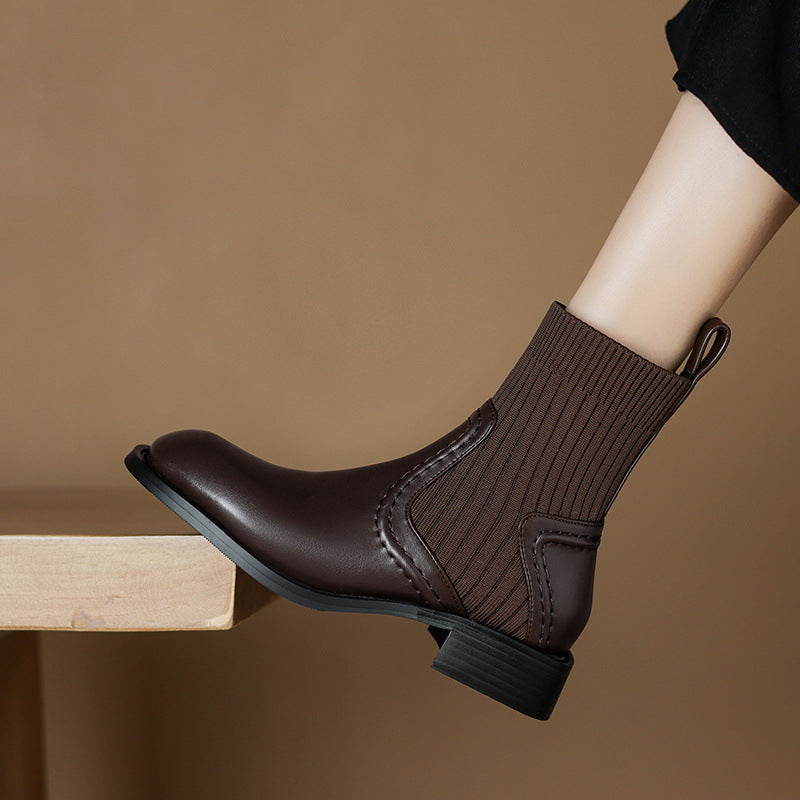 Large-Size Boots Knitted Skinny Short Boots Women's 2024 New Heel Socks Boots High Quality Shoes