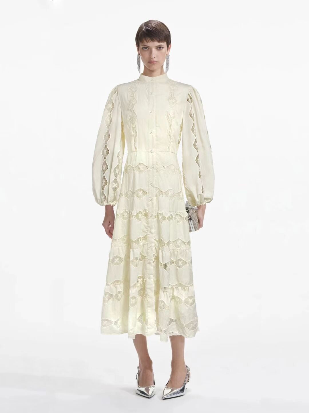 Early Spring High-End Fashion Elegant Collar Heavy Industry Embroidery Single Buckle Dress Dress Dress Dress Dress Dress Dress Woman