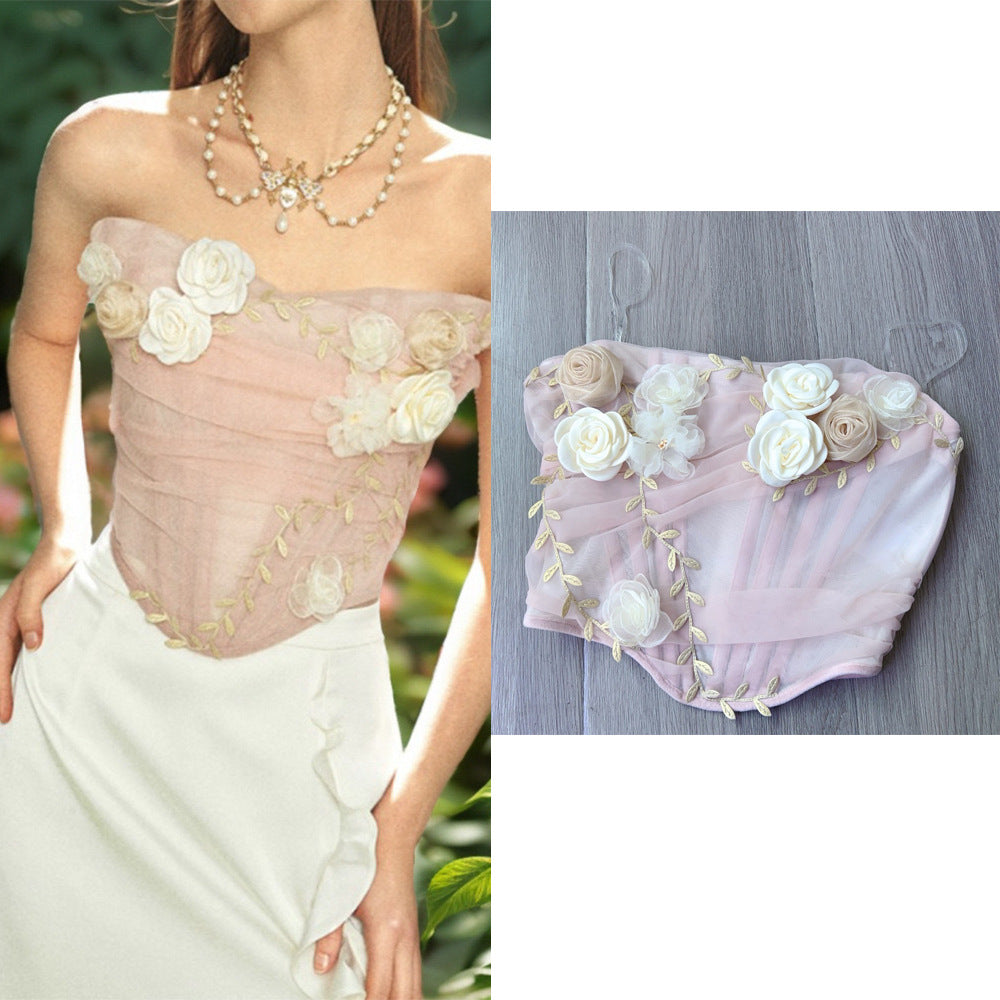 New Romantic Flowers Decorated With Fish Bone Thoracic Coat With Lotus Leaves Side Boiling Fish Tail Half Skirt Set