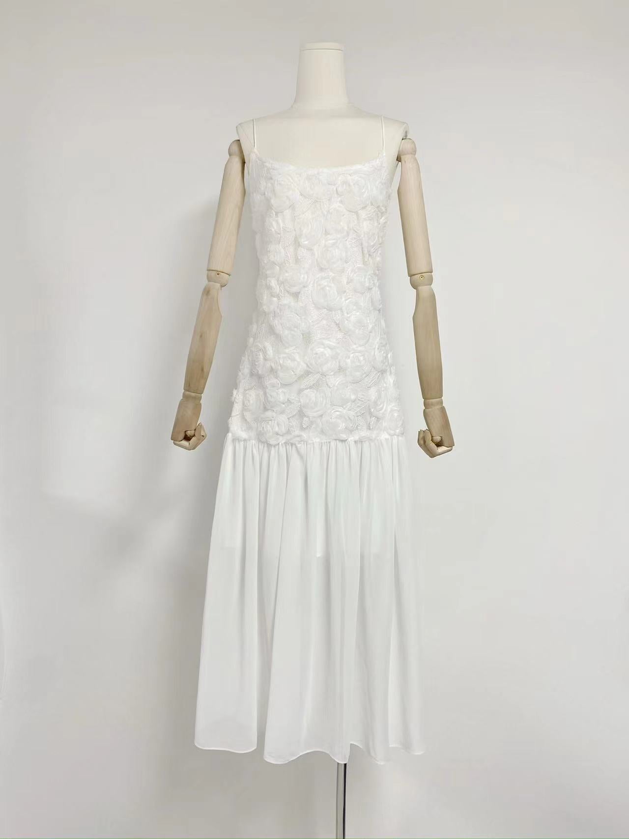 Dress Dress French Fresh Sweet Three-Dimensional Rose Flowers Spliced Chiffon Sling Dress Dress