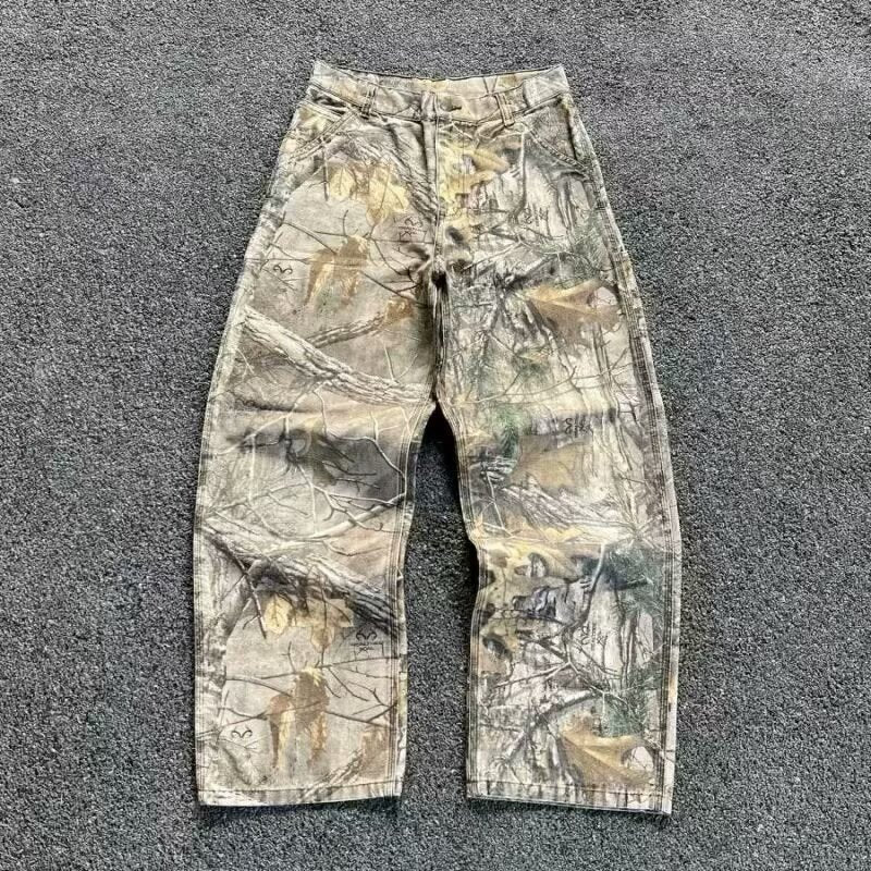 Summer New Retro Leisure Branches Camouflage Pants Water Wash Old Work Pants DJPT