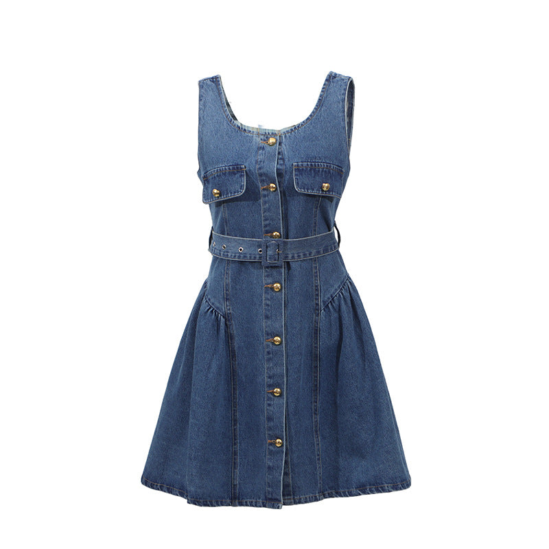 Trendy Cowboy Sling Skirt 2025 New Women's Summer Single Buckle Door Belt Belt Belt Belt Short Skirt Dress Dress Woman