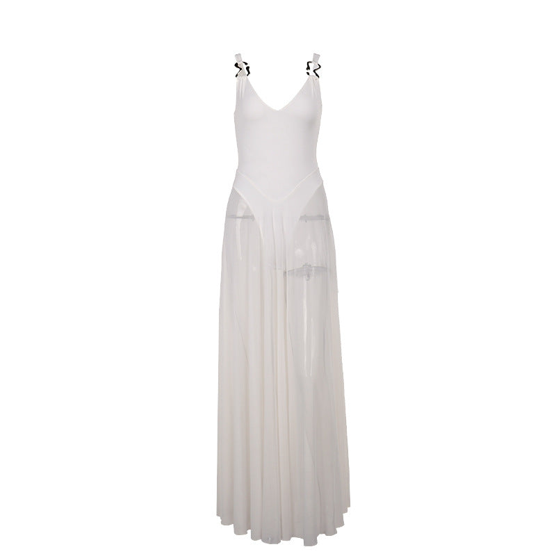 Autumn 2025 New Sexy Dress Famous Style Temperament Holiday Body Mesh Dress A Swing Dress DJPT