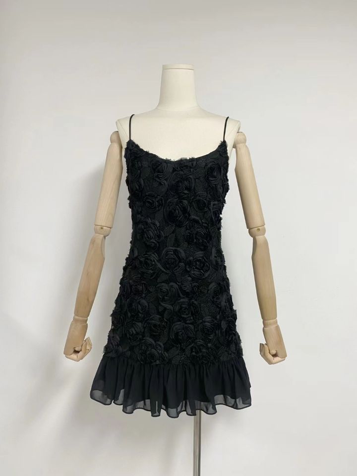 Dress Holiday Style Fresh Sweet Three-Dimensional Rose Splicing Chiffon Sling Dress Skirt