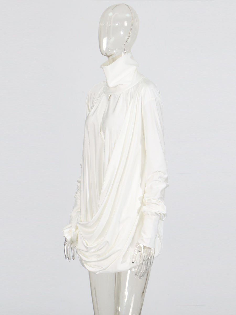 Temperament High-End Small Dress 2025 New Solid Color High-Necked Long-Sleeved Three-Dimensional Flowers Splicing Dress Dress Women's Summer