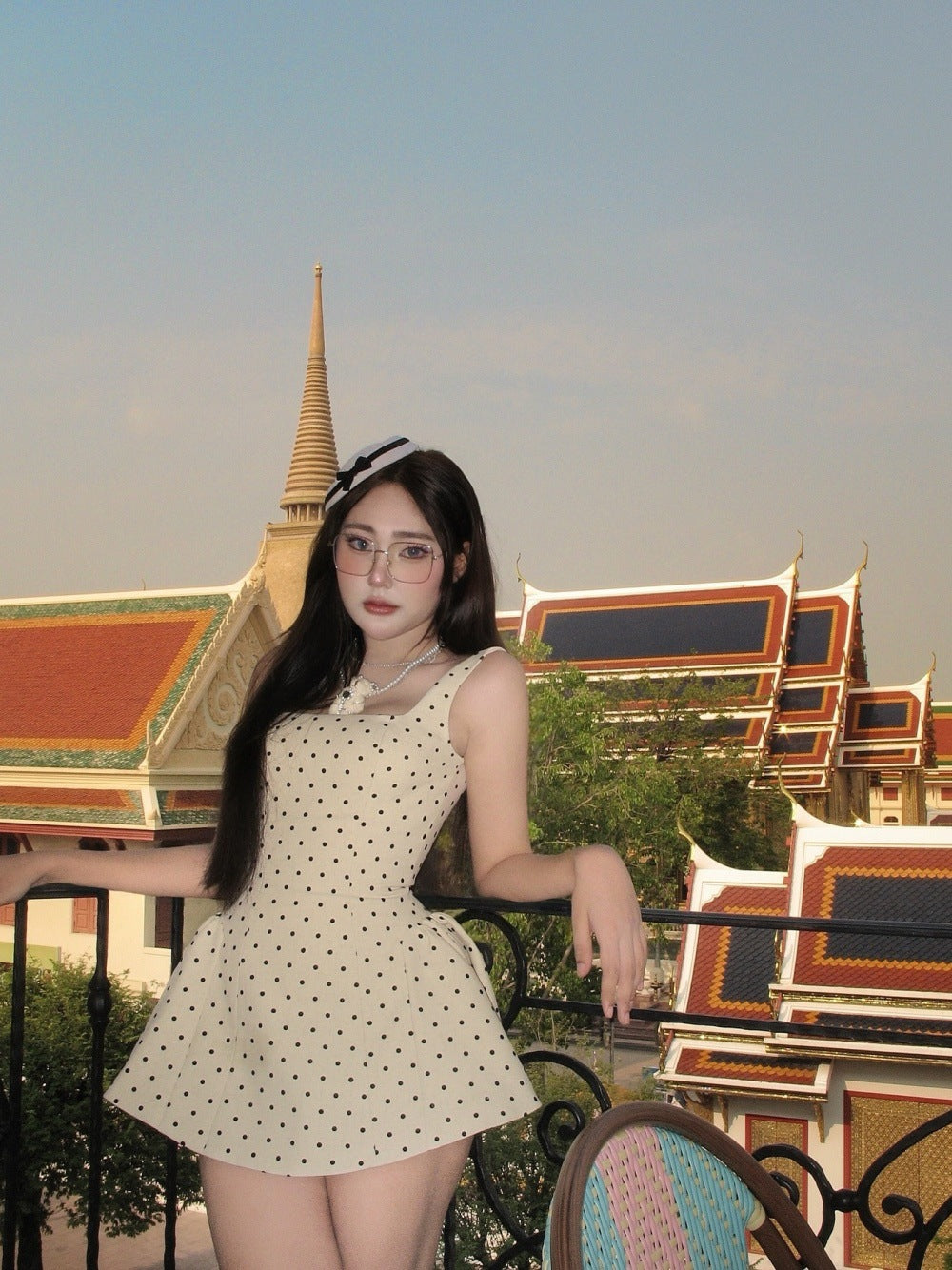 Shuxin Jennie With The Same High-End French Sweet Dot Dress Woman Thin Folded Folded Folded Tying Dress