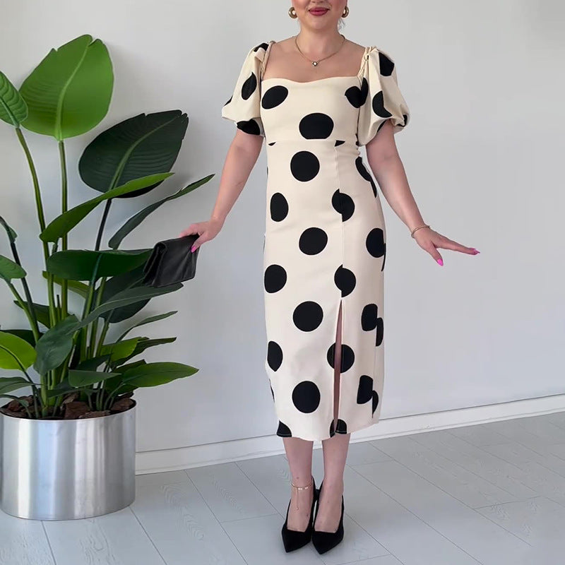 Fashion Wave Point Sexy Back Horn Sleeve Dress In Summer 2024