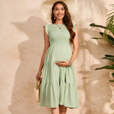 Summer Women's Flying Sleeves Folded Layered Short-Sleeved Dress Chiffon Pregnant Women's Dress Maternity