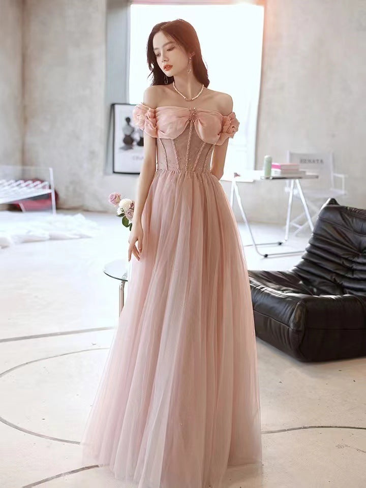 Evening Dress 2025 Summer Simplicity Banquet Temperament Performance Host Art Examination Dress