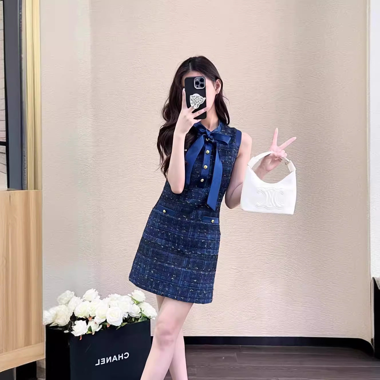 2025 With Coarse Flowers, Silk Sleeveless Dress