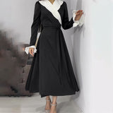 Cross Lotus Collar Temperament Black And White Bumpy Leaf Sleeve Umbrella Dress Dress Dress Dress