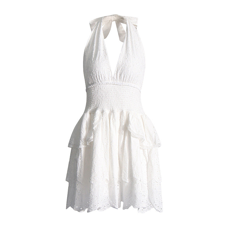 Women's Fashion Dress 2025 Spring New Women's Dress V Hanging Neck Sexy Embroidery Short Dresses