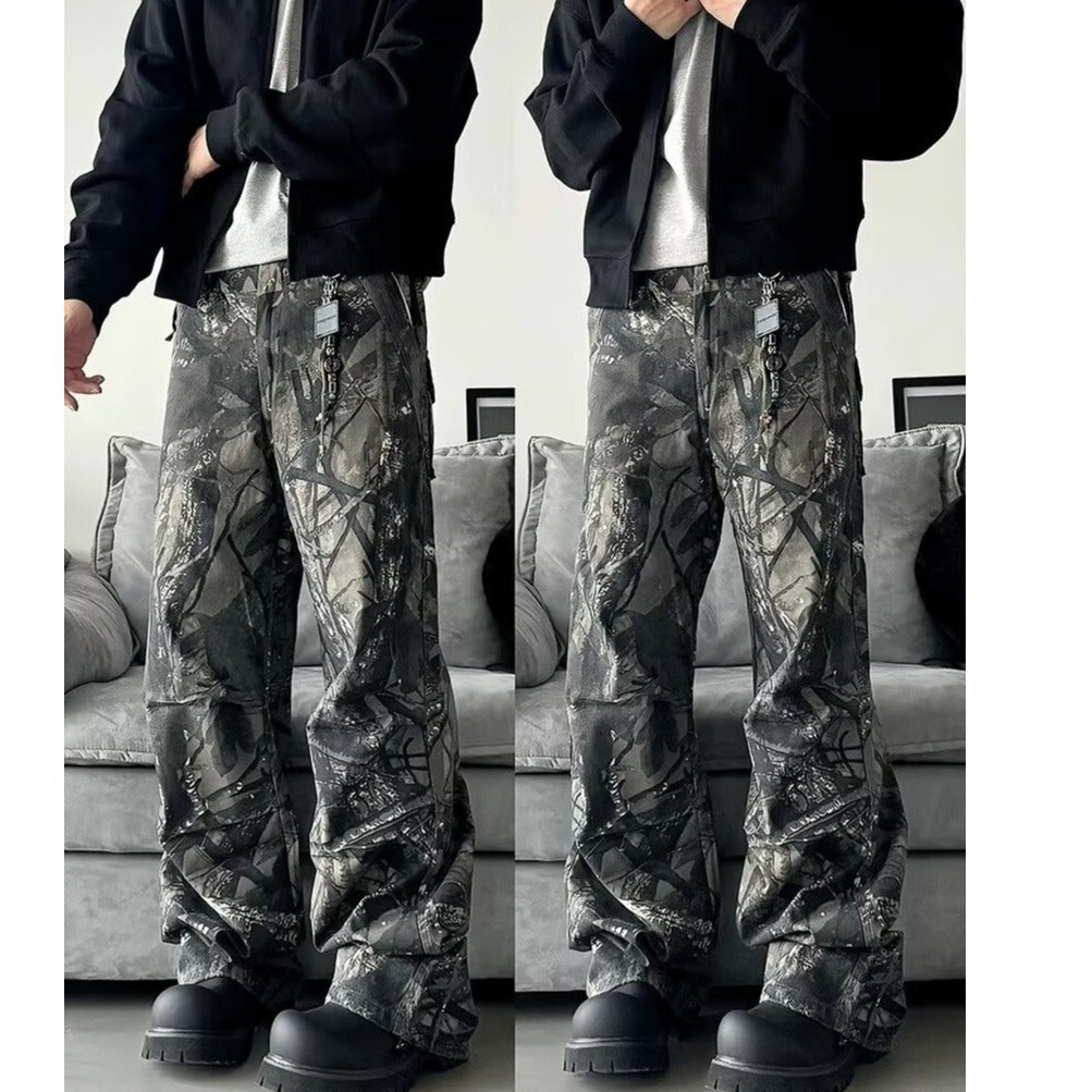 Summer New Retro Leisure Branches Camouflage Pants Water Wash Old Work Pants DJPT