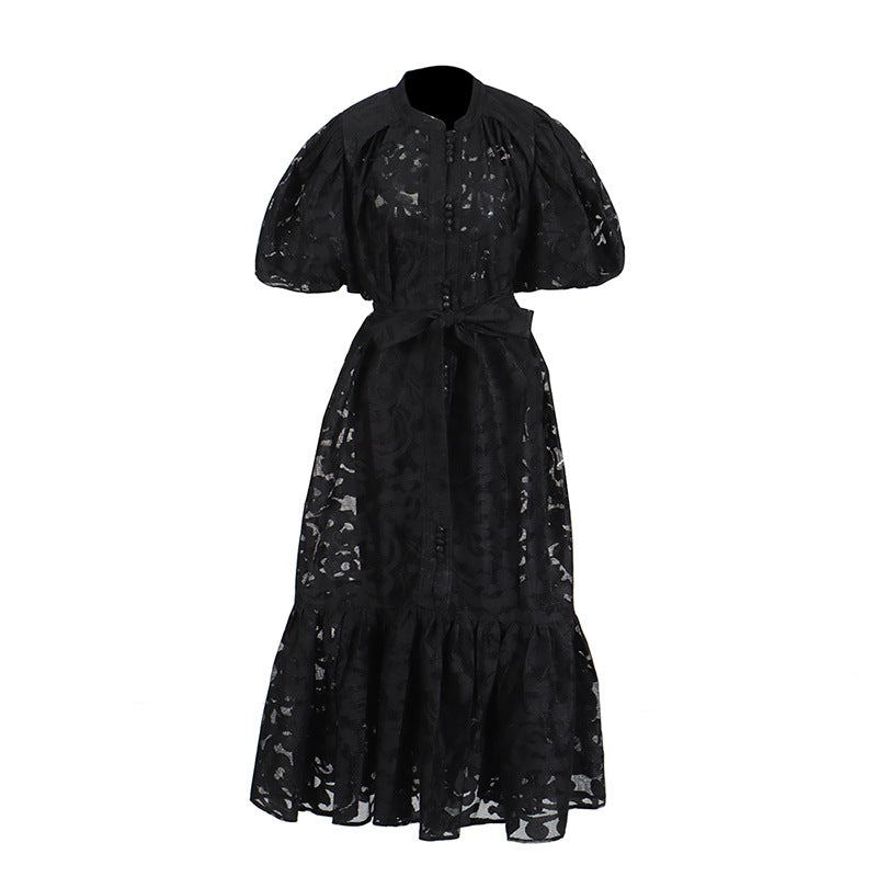 Vintage Elegant Dress 2025 Summer New Single-Rebutted Embroidered Printed Dress With Short Sleeve Dress Woman