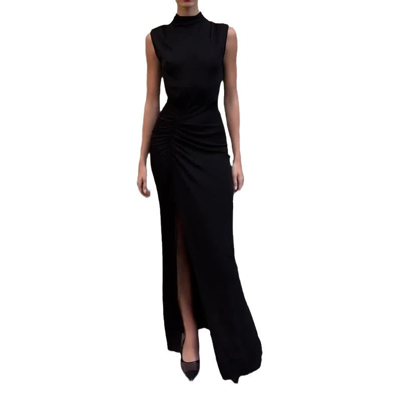 Comfortable And Stylish Round-Neck Temperament Sleeveless Open Fork Slimmed Dress