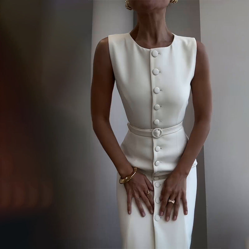 Summer New Elegant Temperament Belt Slimming Commuting Dress