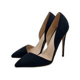 Black Velvet High Heel Shoes 12CM Tip Finger Fine And Shallow Professional Women's Shoes High Quality Shoes