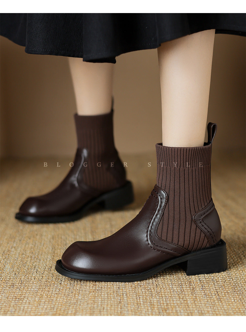 Large-Size Boots Knitted Skinny Short Boots Women's 2024 New Heel Socks Boots High Quality Shoes